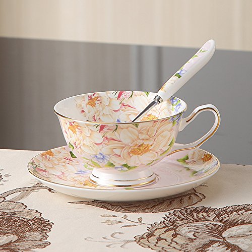 Panbado Juego de Tazas de Café de China de Hueso, 200ml, Taza de Café de Porcelana Blanca y Translúcida Vajilla de Té para Hogar, Oficina, Restaurante, Regalo para Cumpleaños, Festival - Rosa Clara