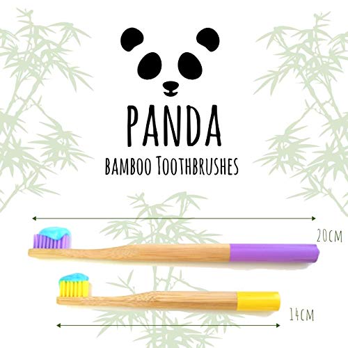 Panda Toothbrush - cepillos de dientes de bambú natural biodegradable | bonitos y ecológicos | filamentos de dureza media | colores surtidos | paquete familiar 2 adultos + 3 niños