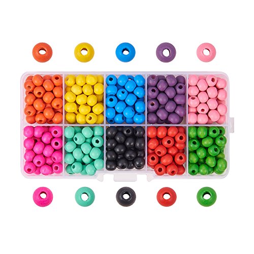 Pandahall 340~350 Pcs Cuentas de Madera para Ábaco, Abalorios de Maders, Accesorios para Joya DIY, Fabricación de Pulsera, Collar, Juguetes para Niños, en Colores Surtidos, Libre de Plomo, 7x6x2mm