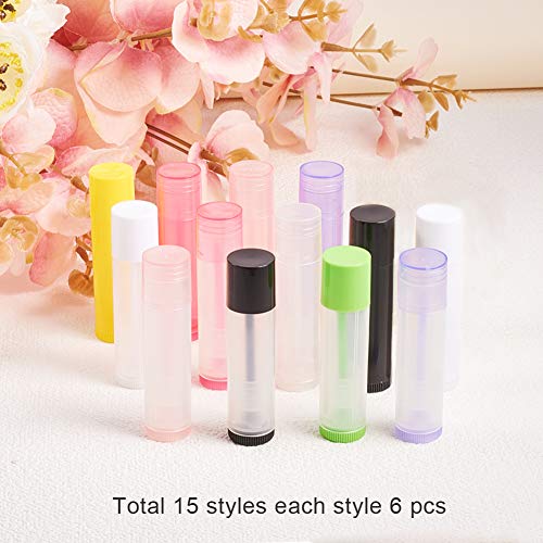 PandaHall Elite 90 Pcs DIY Botella Vacía para Lápiz Labial, Tubo Brillo Labial, Tubo Protector Labial, con Tapa, Color Mezclado, 67x15~16.6mm