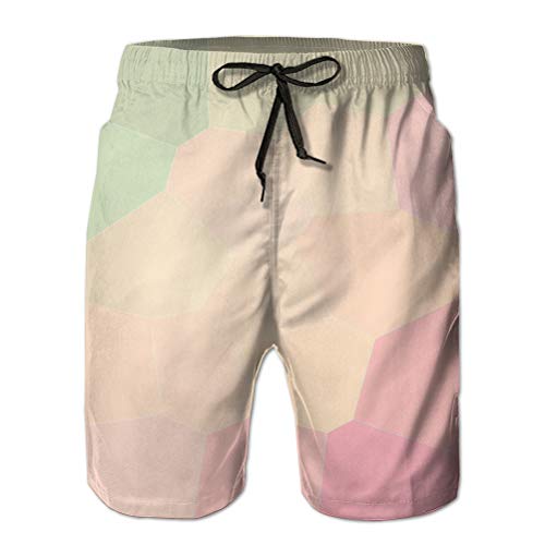 Pantalones Cortos de Playa para Hombre Pantalones Cortos de Surf de Moda Traje de baño Hermoso Abstracto Verde Claro Castor Arena Rosa hexágono Gigante Tus Necesidades Marca de Agua