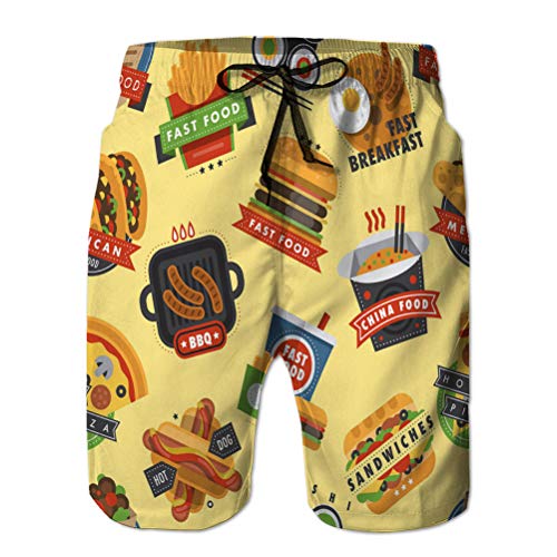 Pantalones Cortos de Verano para Hombre Pantalones Cortos Casuales Producto de Restaurante de Comida rápida sin patrón XXL