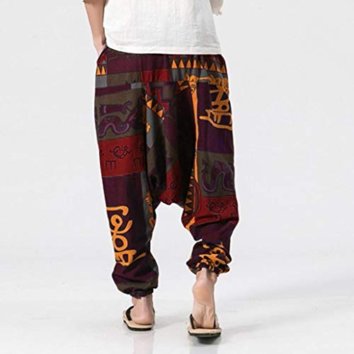 Pantalones De Harén Bombachos Hombre Mujer,ZARLLE Unisex para Yoga Cómodo Ancho Harem Pants con Entrepierna Casual Pantalones De Harén Festival Delantal Hippie Alta Cintura