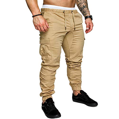 Pantalones para hombre de otoño de hip-hop, pantalones de chándal 2020, pantalones de chándal para hombre, pantalones de chándal sólidos, multibolsillos, M-4XL Verde Ejercito Verde 31-35