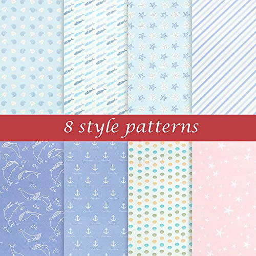 Papel Para Envolver Regalos, Joeyer 8 Hojas Envoltura Colorido + 1 Rollo de Cinta de Organza Dorado (5 M) Para Cumpleaños, Día De Fiesta, Boda, Baby Shower (Ocean Series)