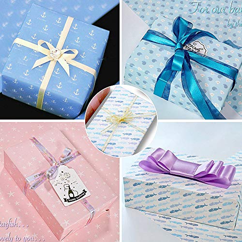 Papel Para Envolver Regalos, Joeyer 8 Hojas Envoltura Colorido + 1 Rollo de Cinta de Organza Dorado (5 M) Para Cumpleaños, Día De Fiesta, Boda, Baby Shower (Ocean Series)