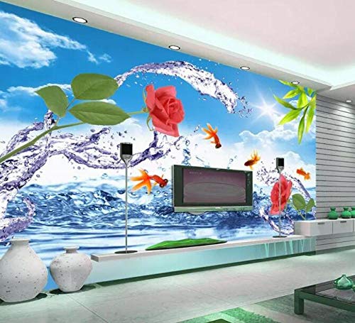 Papel Tapiz Cool Summer Water Rose Tv Pared De Fondotela No Tejida Papel Pintado 3D-(250cmX175cm)