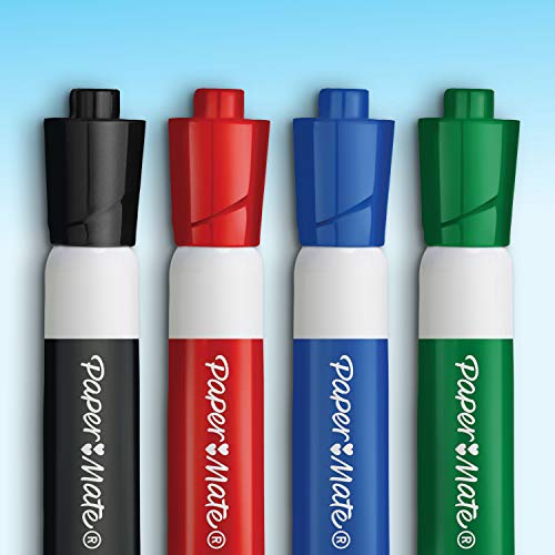 Paper Mate rotuladores para pizarra blanca de olor discreto, punta redonda, colores surtidos de tinta, 4 unidades