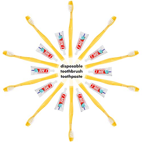 Paquete de 100 cepillos de dientes desechables con juego de pasta de dientes, envuelven individualmente los cepillos de dientes y pasta de hotel portátiles/viajes