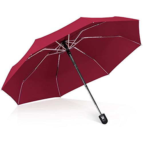 Paraguas de Viaje Compacto de Secado rápido, Marco Reforzado Resistente al Viento, Apertura y Cierre automático, Mango Antideslizante para un fácil Transporte Rojo Red Ordinary