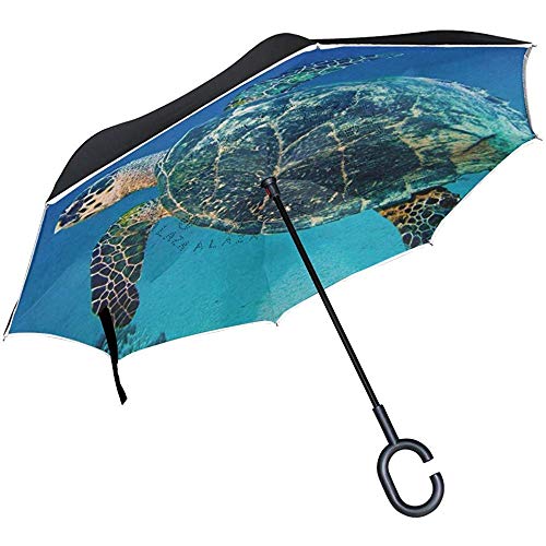 Paraguas invertido Tortuga Marina Paraguas inverso Protección UV A Prueba de Viento Negro