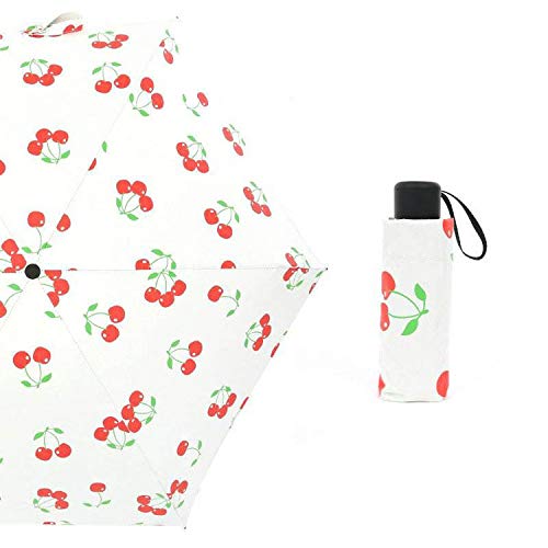 Paraguas Plegable langchao Parasol 50% de Descuento Paraguas Mini Verano Fruta Protector Solar Vinilo Ultra Ligero, Compacto y portátil Cereza 19 Pulgadas