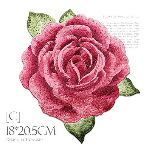 Parches para planchar/Patch Sticker,Se usa para decorar o reparar jeans,chaquetas,mochilas y zapatos de camisetas, flor de peonía roja 3 piezas