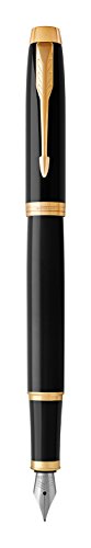 PARKER IM, pluma estilográfica lacada en negro con adorno dorado, plumín fino y recambio de tinta azul (1931645)