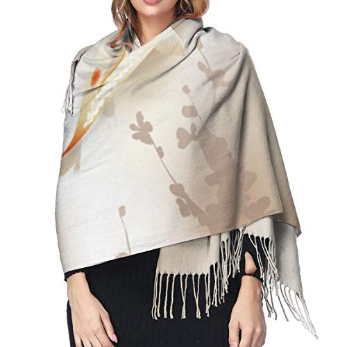 Pashmina Borla Bufanda El pez Koi Sakura se ramifica y deja animales sagrados en una pequeña masa de agua al estilo oriental Chal Mantón de Invierno