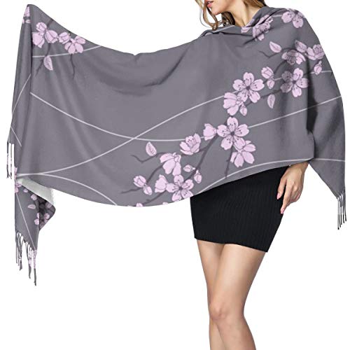 Pashmina Borla Bufanda Primavera asiática Ramas de sakura japonesas Flor completa Composición oriental moderna Chal Mantón de Invierno