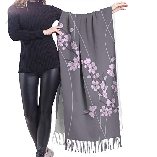 Pashmina Borla Bufanda Primavera asiática Ramas de sakura japonesas Flor completa Composición oriental moderna Chal Mantón de Invierno
