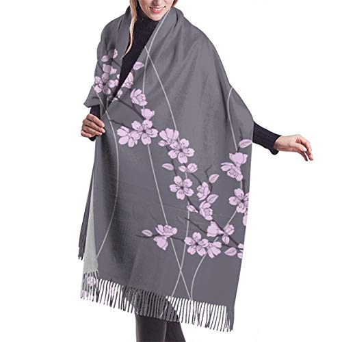 Pashmina Borla Bufanda Primavera asiática Ramas de sakura japonesas Flor completa Composición oriental moderna Chal Mantón de Invierno