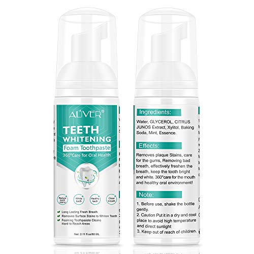 Pasta de dientes para blanquear los dientes, 2 paquetes de pasta de dientes de bicarbonato de sodio, espuma de espuma ultrafina para limpiar profundamente las encías(2 x 60 ml)