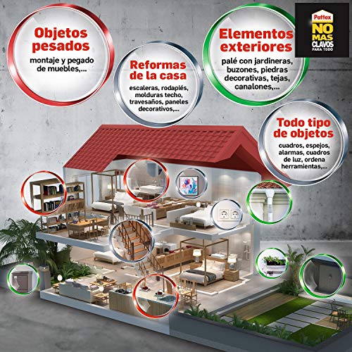 Pattex No Mas Clavos Para Todo HighTack, adhesivo de montaje resistente a temperaturas extremas, pegamento fuerte en superficies húmedas, adhesivo blanco, 1 tubo x 340 g