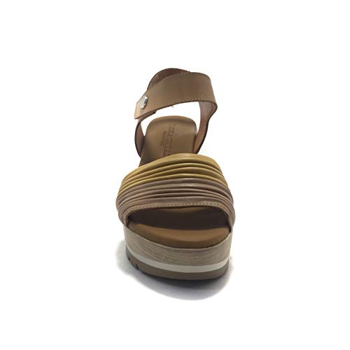 PAULA URBAN 11-222, Sandalias para Mujer, cuña, Planta de Gel, Color Mostaza y Cuero. - Cuero Talla: 41