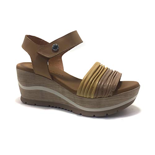 PAULA URBAN 11-222, Sandalias para Mujer, cuña, Planta de Gel, Color Mostaza y Cuero. - Cuero Talla: 41