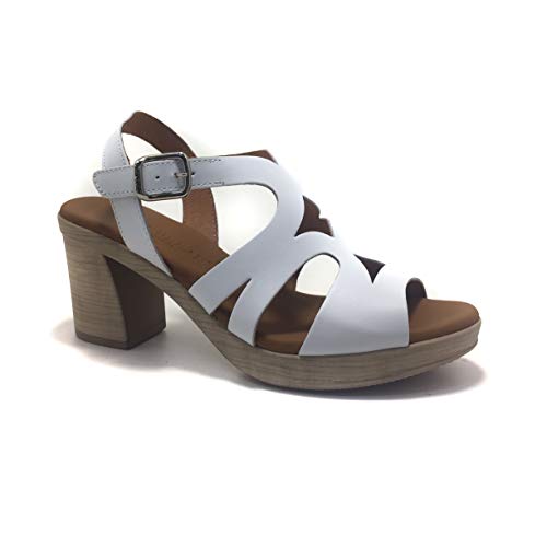 PAULA URBAN 17-293, Sandalias para Mujer con Tacon y Planta de Gel, Color Blanco. - Cuero Talla: 36