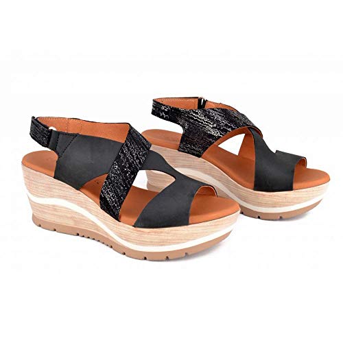 PAULA URBAN - Sandalias Casual - Cuero para: Mujer Color: Nabuk-Goya/Negro Talla: 40