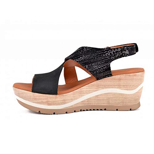 PAULA URBAN - Sandalias Casual - Cuero para: Mujer Color: Nabuk-Goya/Negro Talla: 40