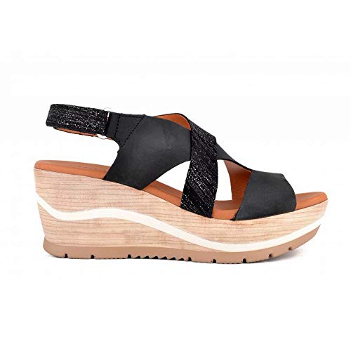 PAULA URBAN - Sandalias Casual - Cuero para: Mujer Color: Nabuk-Goya/Negro Talla: 40
