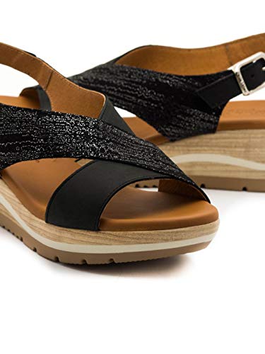 PAULA URBAN - Sandalias Vestir - Cuero para: Mujer Color: Nabuk-Galaxia/Negro Talla: 40