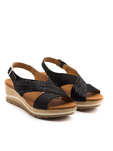 PAULA URBAN - Sandalias Vestir - Cuero para: Mujer Color: Nabuk-Galaxia/Negro Talla: 40