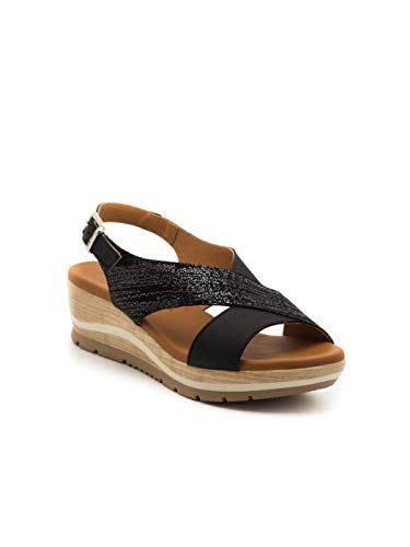PAULA URBAN - Sandalias Vestir - Cuero para: Mujer Color: Nabuk-Galaxia/Negro Talla: 40