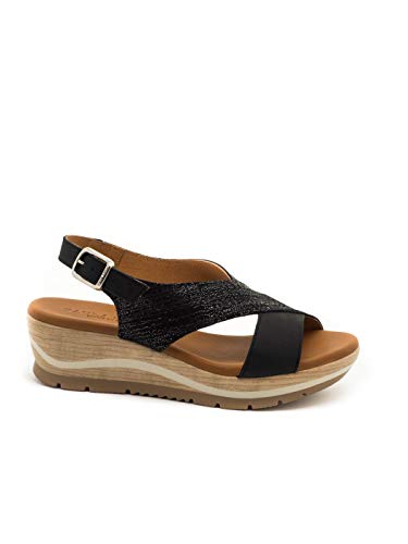 PAULA URBAN - Sandalias Vestir - Cuero para: Mujer Color: Nabuk-Galaxia/Negro Talla: 40
