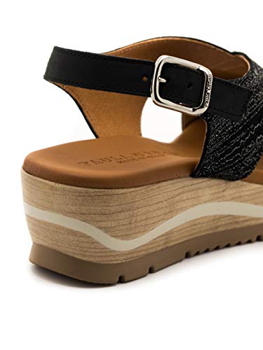 PAULA URBAN - Sandalias Vestir - Cuero para: Mujer Color: Nabuk-Galaxia/Negro Talla: 40