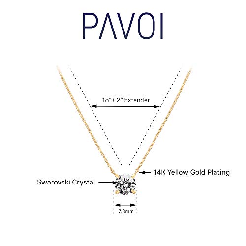 PAVOI Solitario de cristal de Swarovski chapado en oro de 14K con collar de gargantilla delicada de 1,5 quilates (7,3 mm) | Collares de oro amarillo para mujer