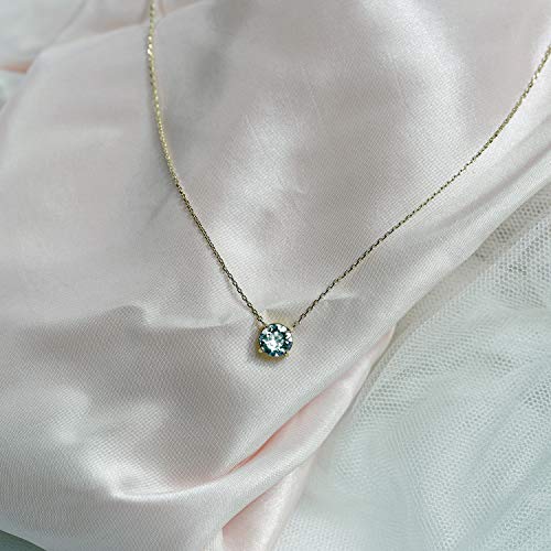 PAVOI Solitario de cristal de Swarovski chapado en oro de 14K con collar de gargantilla delicada de 1,5 quilates (7,3 mm) | Collares de oro amarillo para mujer