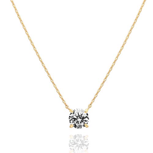 PAVOI Solitario de cristal de Swarovski chapado en oro de 14K con collar de gargantilla delicada de 1,5 quilates (7,3 mm) | Collares de oro amarillo para mujer