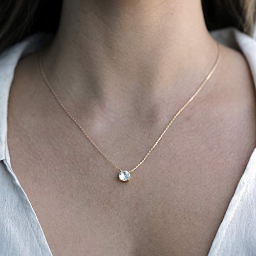 PAVOI Solitario de cristal de Swarovski chapado en oro de 14K con collar de gargantilla delicada de 1,5 quilates (7,3 mm) | Collares de oro amarillo para mujer