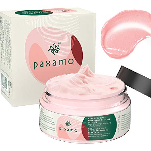 PAXAMO Mascarilla de arcilla rosa, mascarilla facial hidratante, nutritiva y de limpieza profunda de poros para pieles grasas, opacas y sensibles - 2020 El mejor limpiador exfoliante