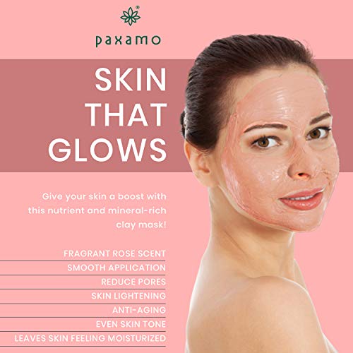 PAXAMO Mascarilla de arcilla rosa, mascarilla facial hidratante, nutritiva y de limpieza profunda de poros para pieles grasas, opacas y sensibles - 2020 El mejor limpiador exfoliante