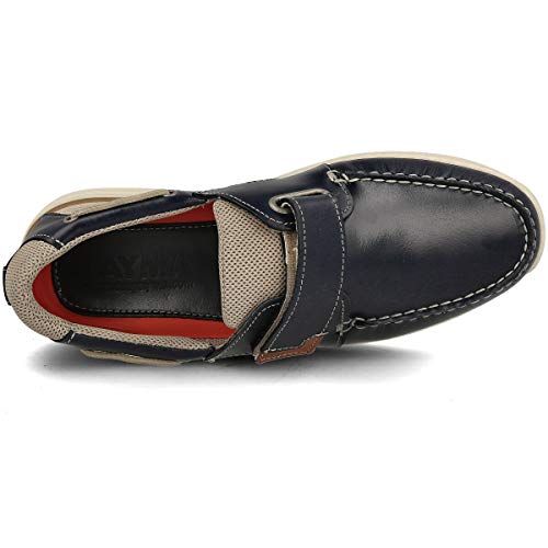 PAYMA - Zapatos Casual Hombre de Piel. Náuticos Deportivos. Plantilla e Interior Acolchado. Piso de Goma. Cierre Cordones o Velcro. Marrón y Azul Marino. Tallas Grandes