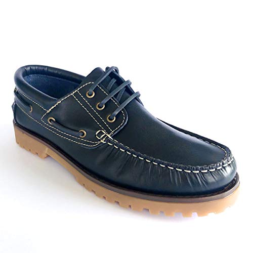 PAYMA - Zapatos Náuticos Sport Casual Hombre Clásicos 3-Ojales de Piel. Piso de Goma. Cierre Cordones con Tres Ojales. Marrón, Marino y Negro. Tallas Grandes