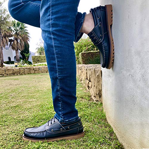 PAYMA - Zapatos Náuticos Sport Casual Hombre Clásicos 3-Ojales de Piel. Piso de Goma. Cierre Cordones con Tres Ojales. Marrón, Marino y Negro. Tallas Grandes