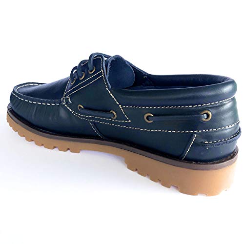PAYMA - Zapatos Náuticos Sport Casual Hombre Clásicos 3-Ojales de Piel. Piso de Goma. Cierre Cordones con Tres Ojales. Marrón, Marino y Negro. Tallas Grandes