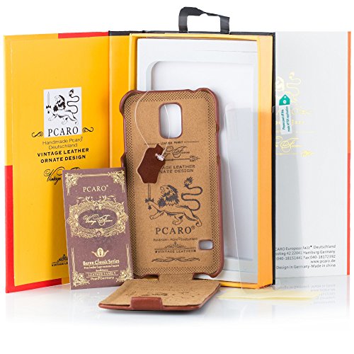 PCARO® Smooth Jazz Carcasa de Piel de Fabricado a Mano de Piel para Samsung Galaxy S5 en Negro Incluye Protector de Pantalla – Original Cover