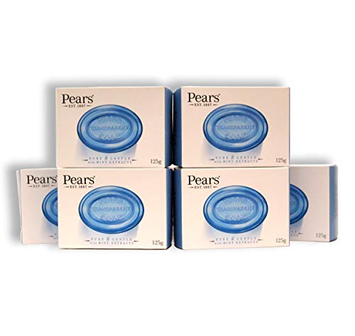 Pears Soap - Con extractos de menta. Jabón de cuidado azul transparente auténtico - Juego de 6 barras, 125 g cada una (paquete de 6)