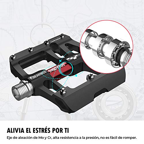 Pedales MTB Bicicleta Montaña de Ciclo, Pedales mtb Plataforma, 3 Rodamientos, Bicicleta CNC de Aleación de Aluminio Ultraligero Ultra Eje Teniendo Sellado Pedales de Carreras Antideslizantes
