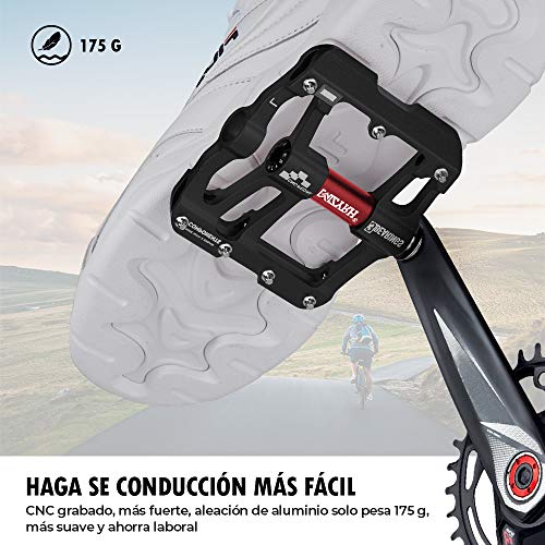 Pedales MTB Bicicleta Montaña de Ciclo, Pedales mtb Plataforma, 3 Rodamientos, Bicicleta CNC de Aleación de Aluminio Ultraligero Ultra Eje Teniendo Sellado Pedales de Carreras Antideslizantes