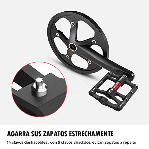 Pedales MTB Bicicleta Montaña de Ciclo, Pedales mtb Plataforma, 3 Rodamientos, Bicicleta CNC de Aleación de Aluminio Ultraligero Ultra Eje Teniendo Sellado Pedales de Carreras Antideslizantes